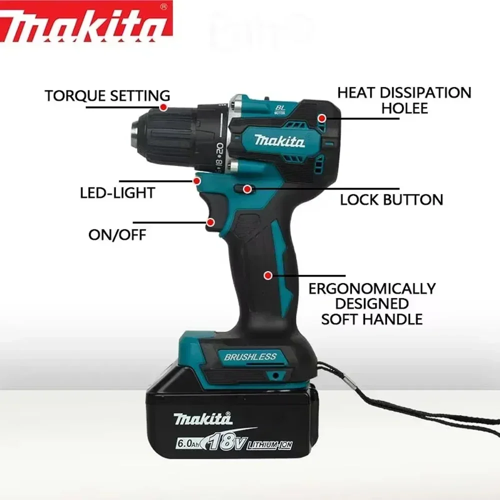 MAKITA DHP487 Impact Driver Cordless Drill 2-Gear Speed with Torque Settings Electric Screwdriver