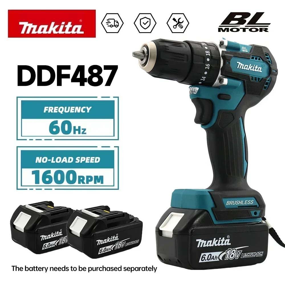 MAKITA DDF487 Cordless Drill, Impact Driver, 18V, 13mm Chuck, 1700rpm No Battery Included Electric Screwdriver