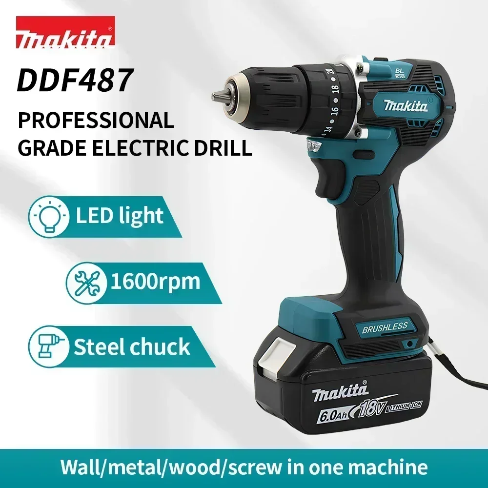 MAKITA DDF487 18V Cordless Percussion Drill Driver, Brushless Motor, Impact, Variable Speed