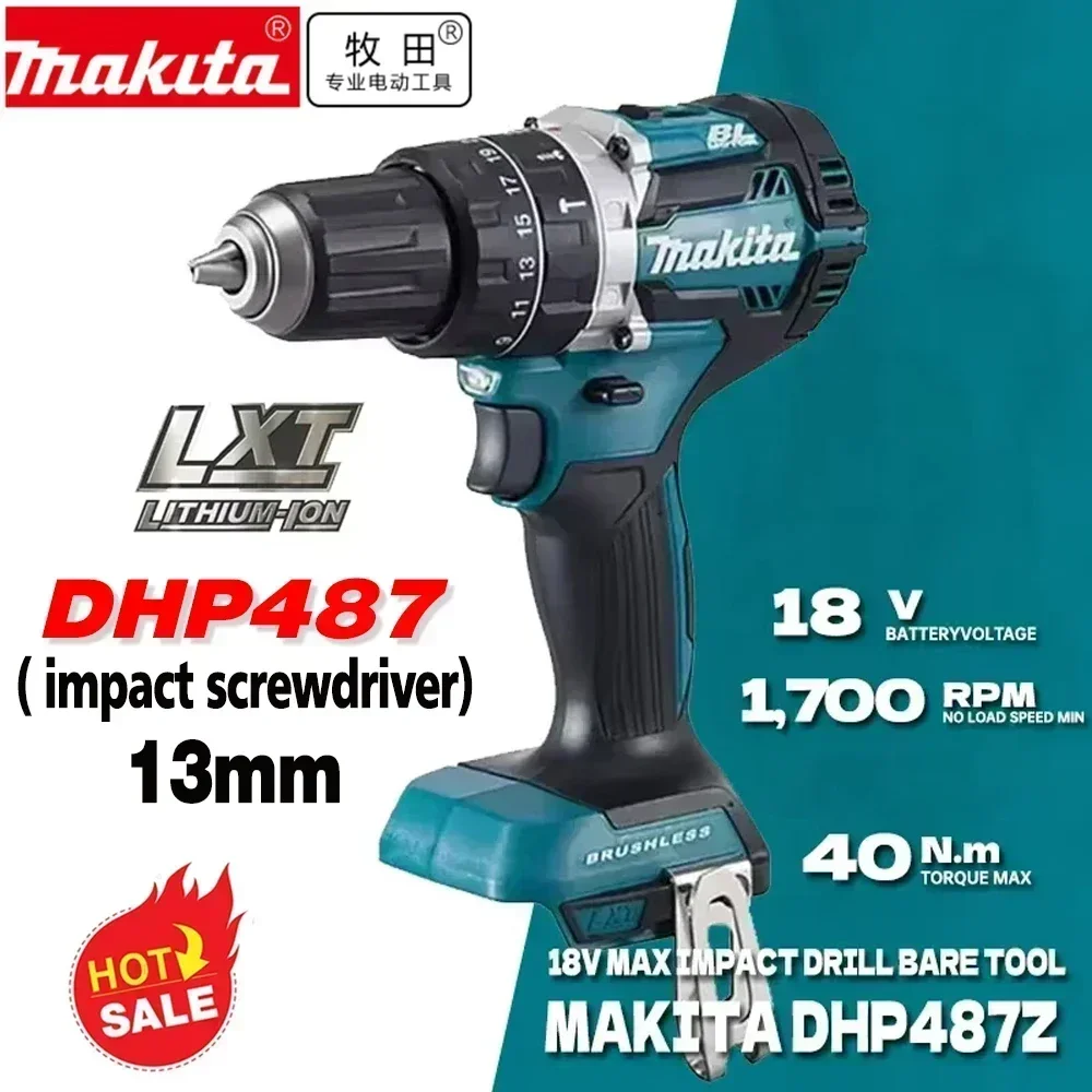 MAKITA DHP487 Cordless Percussion Drill/Driver 18V Brushless Variable Speed Impact Power Tool