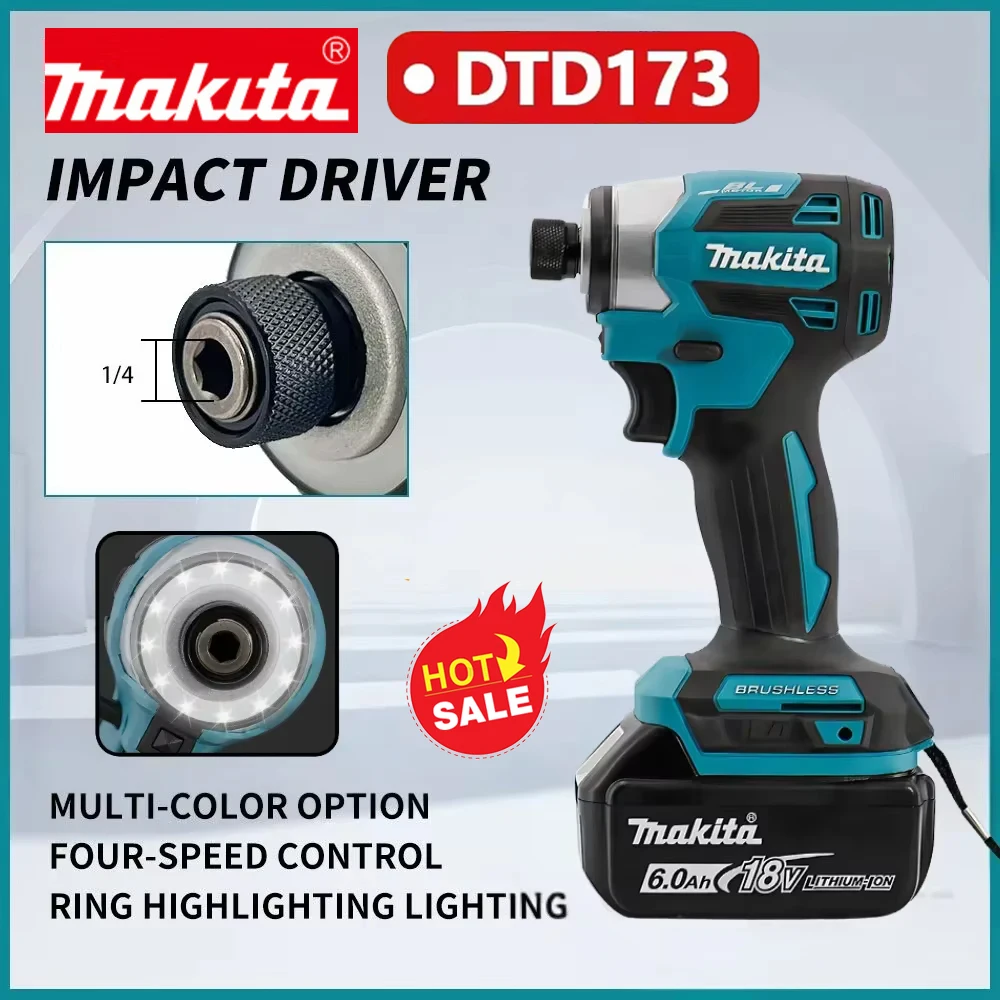 MAKITA DTD173 Cordless Impact Driver 18V Brushless Motor, 180N.m Torque, 1800rpm, T-Mode for Wood/Bolt Drilling