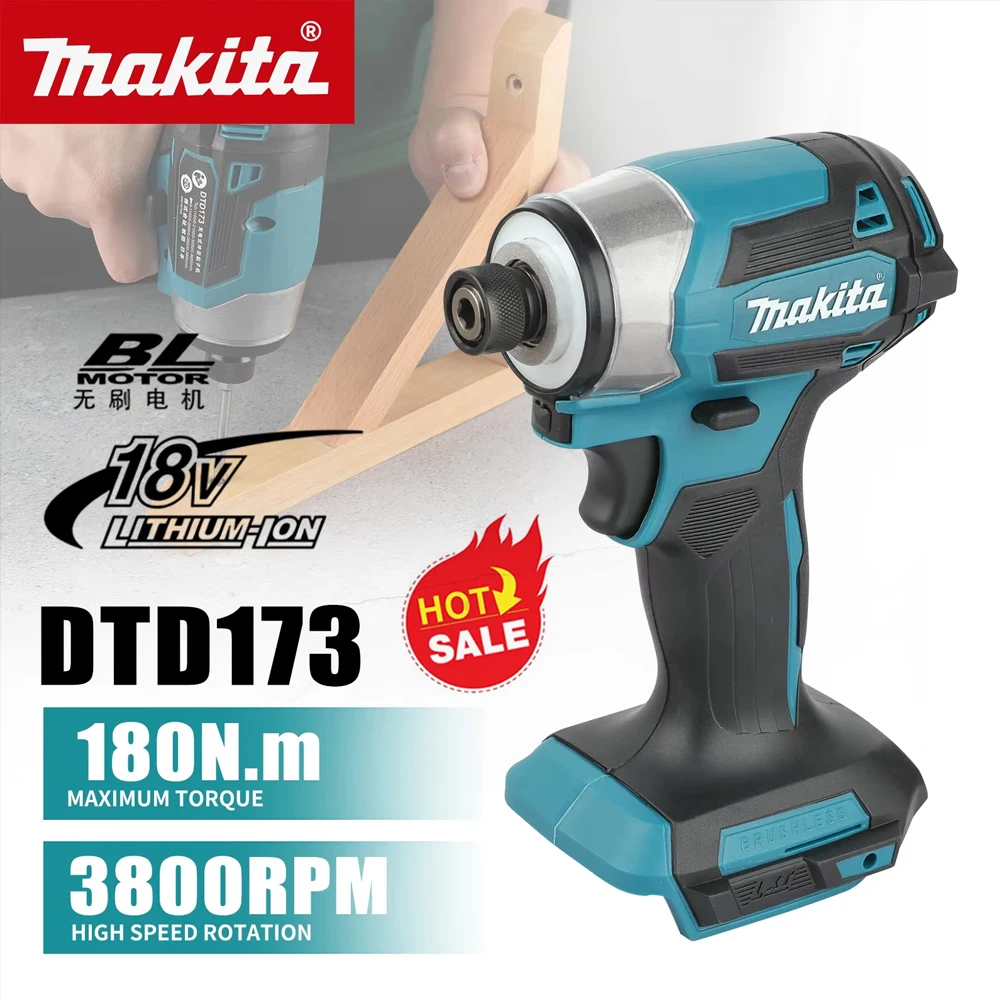 MAKITA DTD173 Cordless Impact Driver, 18V Lithium-Ion Brushless Motor Wireless Tool Kit with Torque Control and LED Light