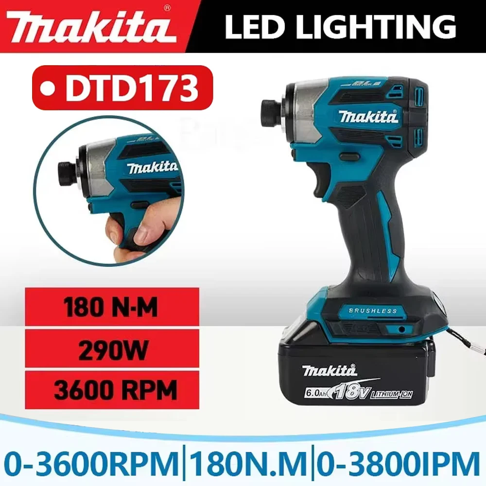 MAKITA DTD173 Cordless Impact Driver 18V, 1800RPM, 180N.m Brushless Motor, Wood/Bolt/T-Mode, for Makita Batteries